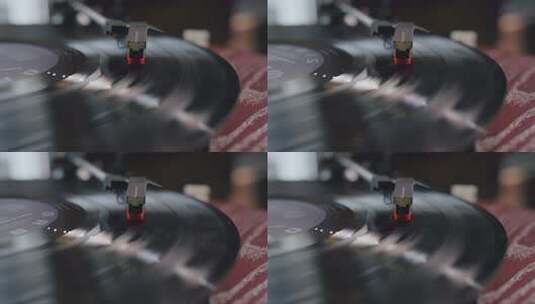 老式唱机播放黑胶唱片的特写高清在线视频素材下载