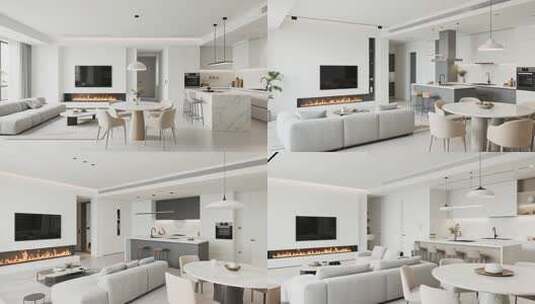 现代简约风格客厅餐厅全景高清在线视频素材下载