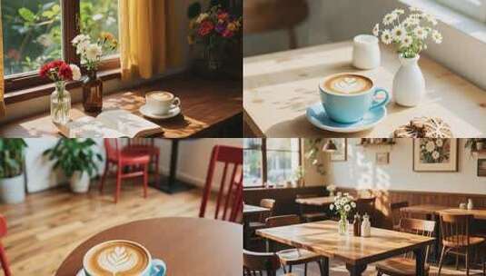 温馨咖啡馆花卉与咖啡展示高清在线视频素材下载