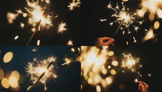 闪烁的手持烟花特写高清在线视频素材下载
