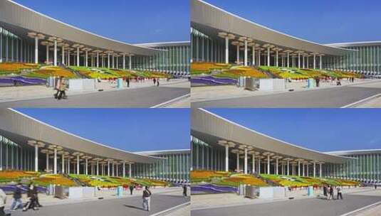 2025第八届进博会现场建筑外观人群延时高清在线视频素材下载