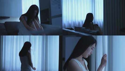 女生悲伤哭泣孤独抑郁独处高清在线视频素材下载