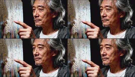 老年艺术家指点画作高清在线视频素材下载