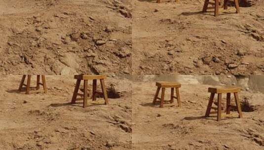 荒地中两把椅子运镜特写高清在线视频素材下载