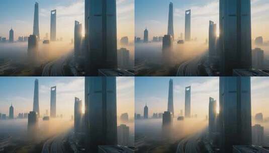 上海陆家嘴高楼晨景高清在线视频素材下载