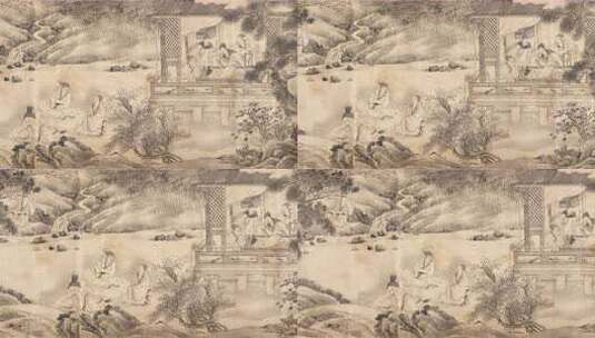 明代钱贡绘王羲之兰亭雅集纸本墨笔图卷高清在线视频素材下载