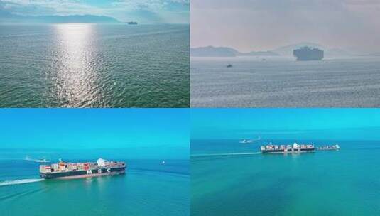 海面阳光照射下的货轮远景高清在线视频素材下载