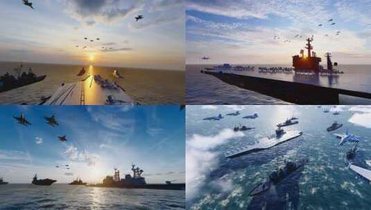 航空母舰战斗群在海上巡航演习高清在线视频素材下载