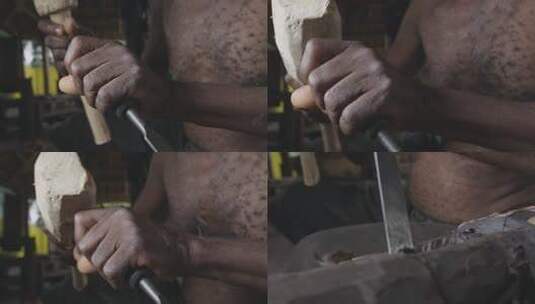 非洲艺术家工匠手工雕刻木雕工艺品高清在线视频素材下载