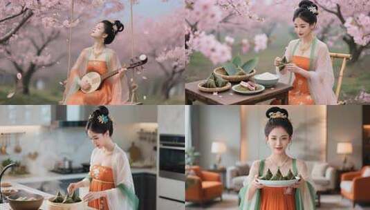 端午节包粽子美女包粽子食材高清在线视频素材下载