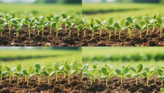 农田中幼苗生长特写高清在线视频素材下载