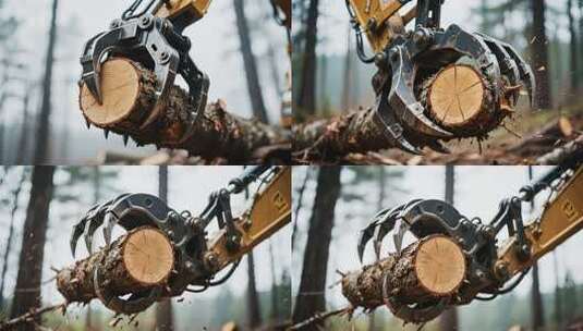 机械抓握木材场景高清在线视频素材下载