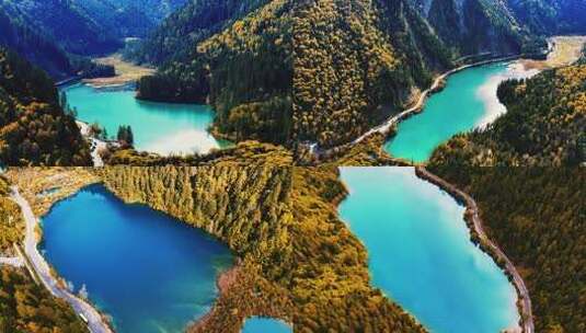 【合集】四川阿坝九寨沟秋色秋景航拍实拍高清在线视频素材下载