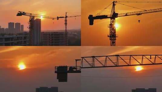 夕阳下的建筑钢架结构高清在线视频素材下载