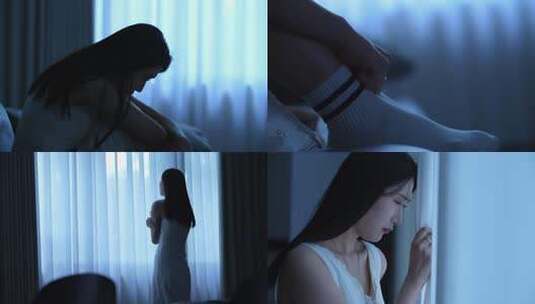 女生独自悲伤哭泣伤心高清在线视频素材下载