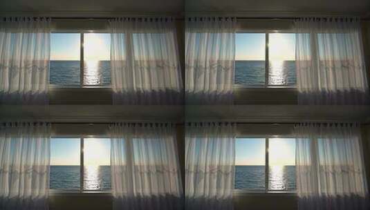 透过窗户看海面阳光高清在线视频素材下载