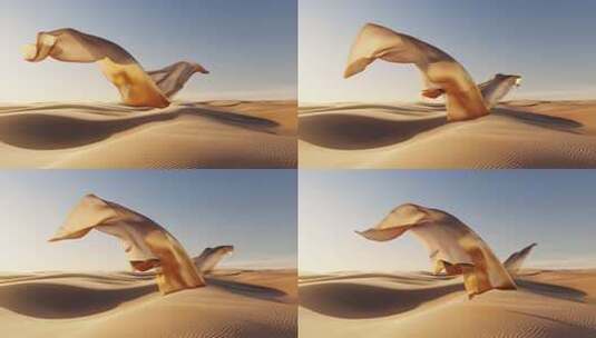 沙漠中飘扬的黄色绸带高清在线视频素材下载