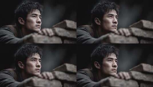 战火硝烟中的坚毅男子眺望远方高清在线视频素材下载