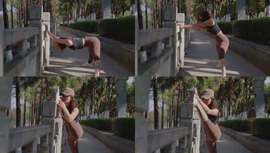 户外女性拉伸运动场景高清在线视频素材下载