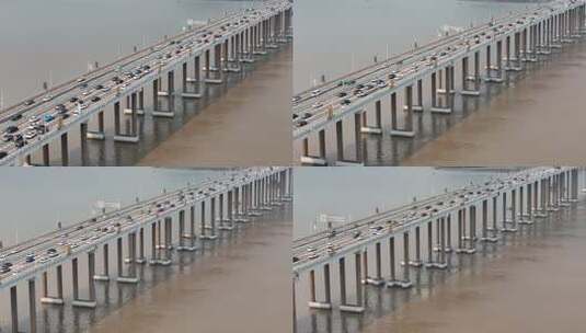 虎门大桥假期返程车流高峰高清在线视频素材下载