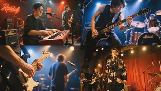 摇滚乐队现场激情演出摇滚舞台音乐节演唱会高清在线视频素材下载
