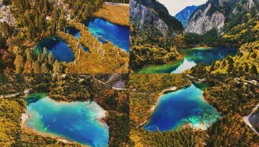 【合集】四川阿坝九寨沟秋色秋景航拍实拍高清在线视频素材下载