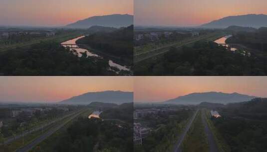 航拍晨曦中的清远乡村早晨风景高清在线视频素材下载