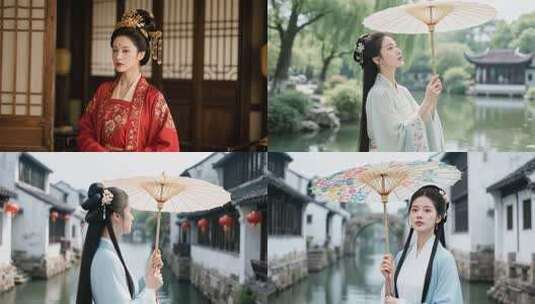 古代女子古风服饰系列展示高清在线视频素材下载