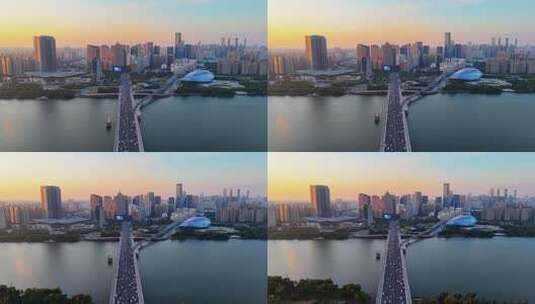 沈阳浑河岸边的商业中心区及城市建筑高清在线视频素材下载