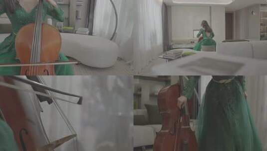 大提琴乐器特写高清在线视频素材下载