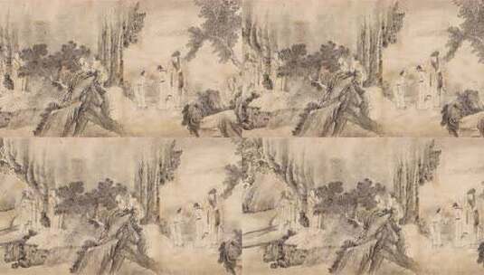 明代钱贡绘王羲之兰亭雅集纸本墨笔图卷高清在线视频素材下载