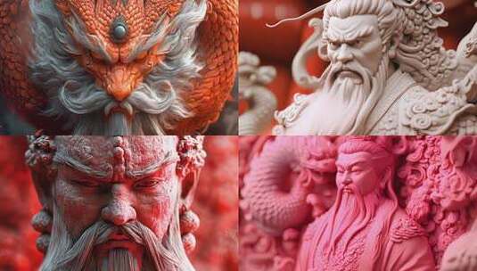 雕像古代神话故事里的雕像共工雕像高清在线视频素材下载