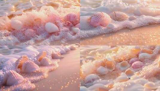 海滩贝壳海浪特写高清在线视频素材下载