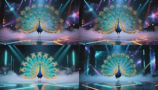 舞台上开屏的孔雀高清在线视频素材下载