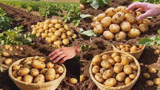 手触摸田地里收获的土豆高清在线视频素材下载