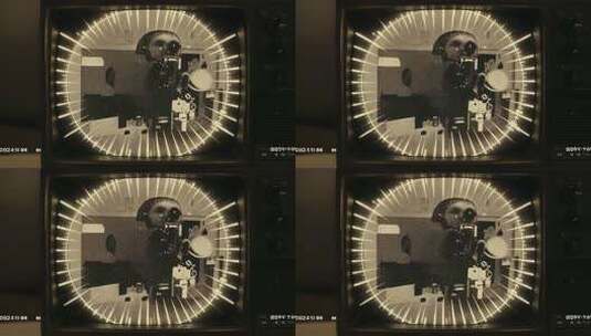 老式电视机播放宇航员画面高清在线视频素材下载