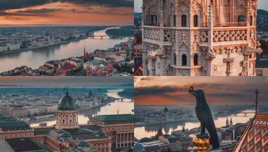 匈牙利 布达佩斯航拍标志性建筑高清在线视频素材下载