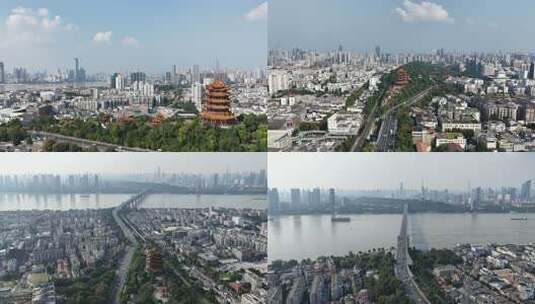 武汉黄鹤楼城市全景俯瞰高清在线视频素材下载