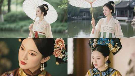 古风女子多场景装扮展示高清在线视频素材下载