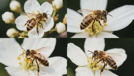 蜜蜂花朵微距特写画面高清在线视频素材下载