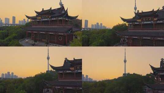 古建筑与现代电视塔同框景观高清在线视频素材下载