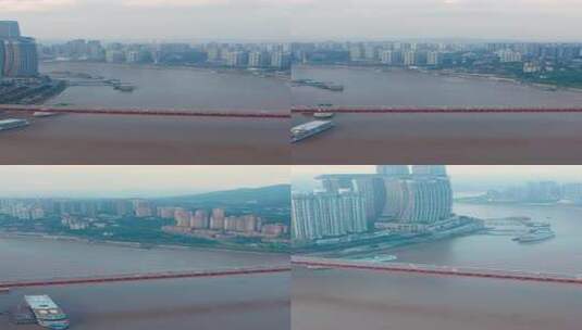 重庆_东水门长江大桥日景_朝天门来福士日景_重庆日落晚霞_航拍高清在线视频素材下载