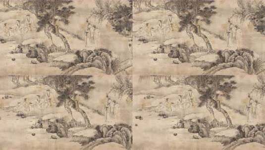 明代钱贡绘王羲之兰亭雅集纸本墨笔图卷高清在线视频素材下载