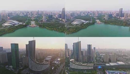 中国合肥天鹅湖城市风光航拍合集高清在线视频素材下载