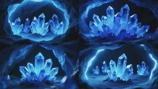 洞穴中的蓝色水晶晶体高清在线视频素材下载