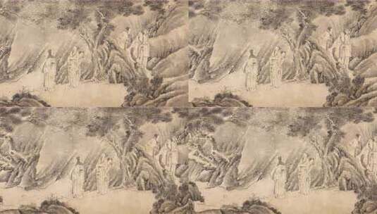 明代钱贡绘王羲之兰亭雅集纸本墨笔图卷高清在线视频素材下载