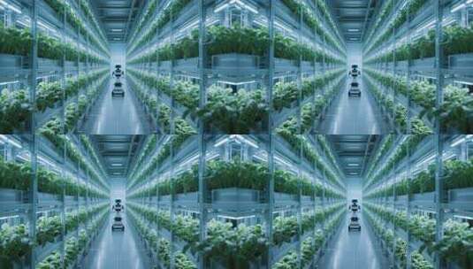 现代化温室大棚内的机器人作业高清在线视频素材下载