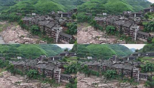 依山傍水的传统民居村落高清在线视频素材下载