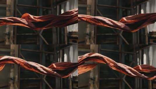 飘动的红色布料高清在线视频素材下载