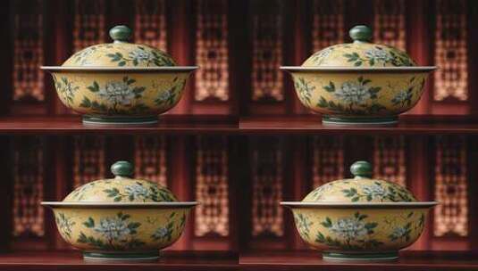 精美盖碗瓷器静物展示中国传统文化之美高清在线视频素材下载